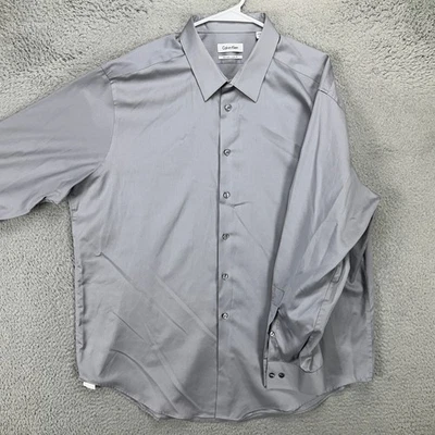 Calvin Klein Shirt Dress Mens 18 34-35 Gray Button Up Non Iron Cotton Slim Fit - Image 1 of 4