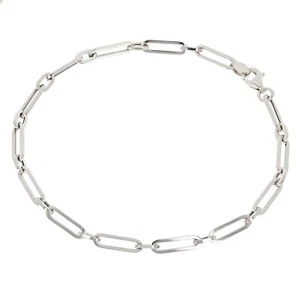 Italian 14k White Gold Hollow Paper Clip Links Bracelet 7.5" 3.3mm 1.6 grams - Picture 1 of 4