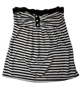 NWT Black White Striped Ribbed Sleeveless Top Lace Womens Small - Picture 1 of 2