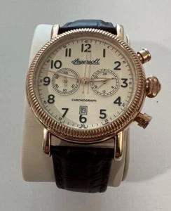 INGERSOLL 1892 CHRONOGRAPH CREAM FACE BROWN WRIST WATCH - Picture 1 of 9