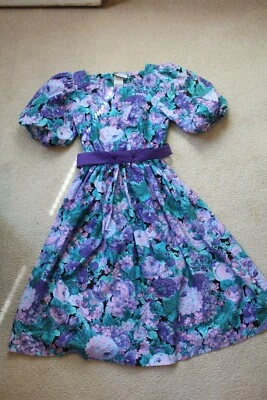 VESTIDO DE COLECCIÓN WILLI OF CALIFORNIA COTTAGECORE FLORAL LARGO TÉ MANGAS ABULLONADAS TALLA 4 Foto 1 de 4