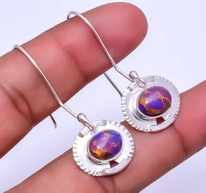 Copper Purple Turquoise Designer 925 Sterling Silver Handmade Earring 1.72" E46 - Picture 1 of 3