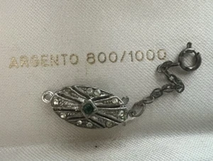 PLATA 835 Cierre De Collar Gancho 1 Hilo Con Piedra Verde Vintage - Imagen 1 de 8