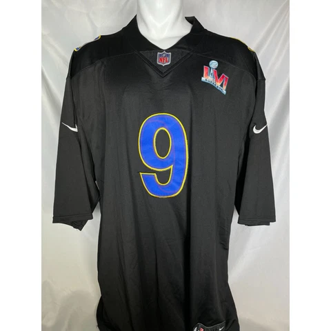 Matthew Stafford #9 Los Angeles Rams NFL NIKE Black Super Bowl Jersey Men's 4XL Cover