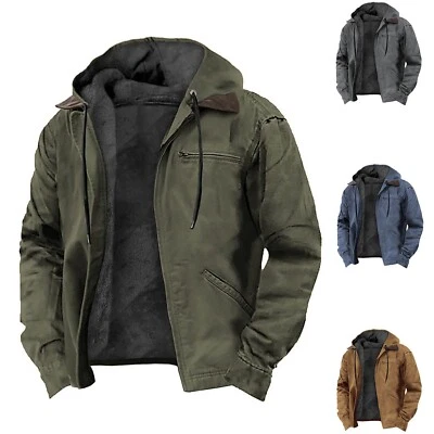Men's Casual Padded Jacket Soft Comfort Coat Thick Jacket Top Winter Warm Hooded - Image 1 of 4