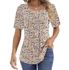 Blouses for Women Pleated Short Sleeve Tunic Top Size XL - Picture 1 of 4