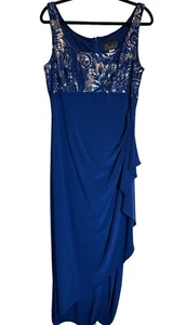 Alex Evenings Empire Waist Dress Blue With Sequin Evening Gown Holidays Sz 16 - Picture 1 of 8