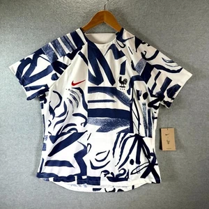 Nike T-Shirt Jersey Women's Medium White Blue France National Football Prematch - Picture 1 of 8