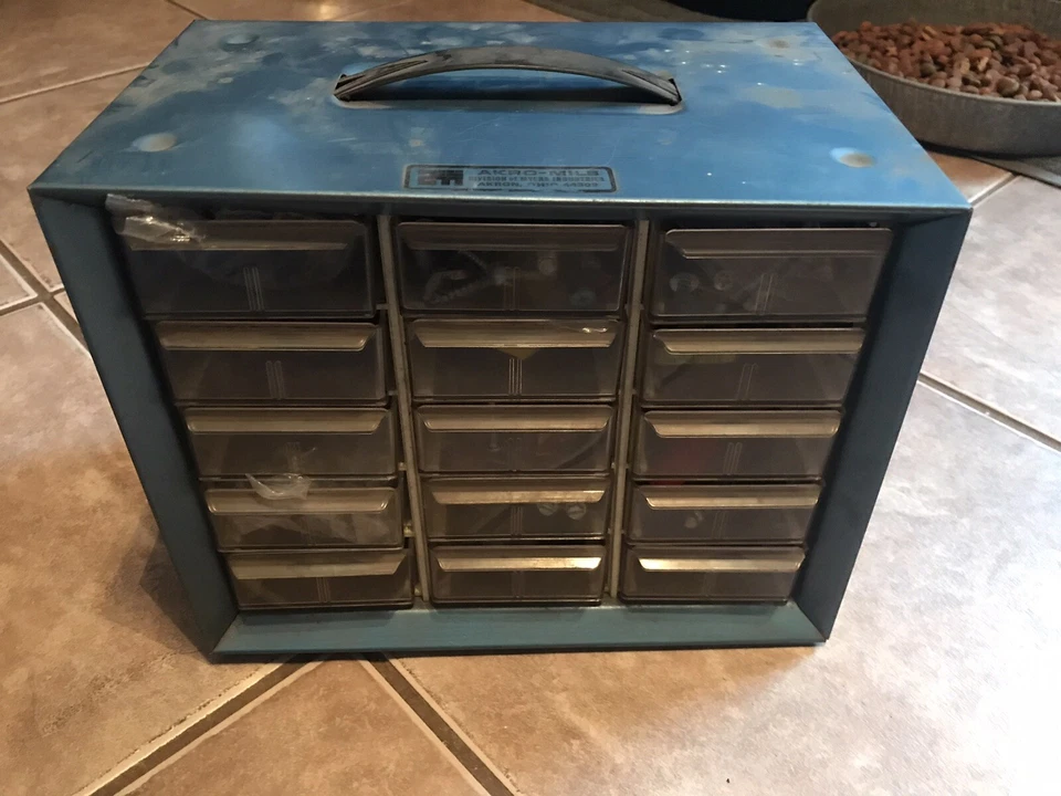 Akro-Mills Cabinet w/ Various Hardware Screws Nails Storage Bin. Organizer. - Image 1 of 4