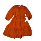 Calvin Klein Boho Cottagecore Prairie Ruffle Beachy Dress Sz 6 Burnt Orange Nwt!