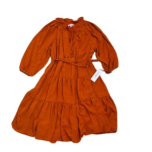 Vestido de playa Calvin Klein Boho Cottagecore pradera con volantes talla 6 naranja quemado ¡nuevo con etiquetas! - Imagen 1 de 9