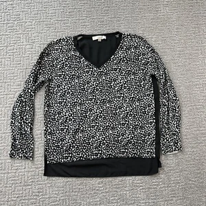 Loft Shirt Large L Black White Leopard Print Long Sleeve Sheer Top Womens - Picture 1 of 14