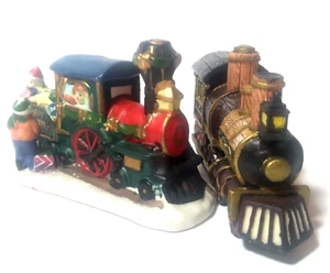 2 Vintage Christmas Train Engines Ceramic Decorative / Village Accessories - Picture 1 of 10