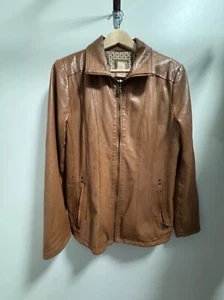 Brown Leather Panel Jacket Women’s XL - Picture 1 of 12