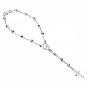 Pulsera de oración 925 de plata esterlina pura sólida cruz rosario Virgen María 7 pulgadas - Imagen 1 de 7