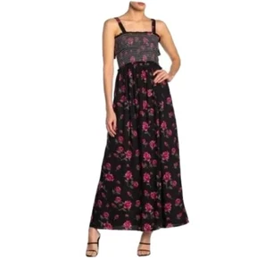 Floral Maxi Dress Black pink Size M pullover sleeveless Angie Tie Strap long NWT - Picture 1 of 16