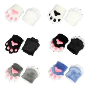 Cats Paws Gloves Plush Animal Paws Hand Cover Cosplay Party Costume Hand Warmer - Picture 1 of 14