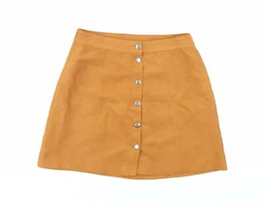 H&M Womens Brown Polyester Mini Skirt Size 12 Button - Suede Effect - Picture 1 of 10