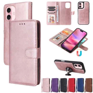 For iPhone 16 Pro 15 14 13 12 11 SE XR 7 8 Detachable Leather Wallet Case Cover - Picture 1 of 51