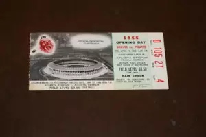1966 ATLANTA BRAVES 1. SPIEL EVER TICKET STUB ERÖFFNUNGSTAG TORRE 2 HOME RUNS - Bild 1 von 2