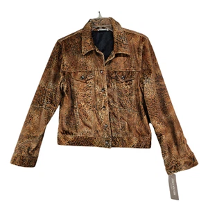 Jones New York Damen braun Tiermotiv Knopfleiste Jacke Kunstfell Größe 8 neu mit Etikett - Bild 1 von 11