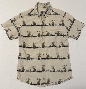 Woolrich Vintage Men’s Olive Ombré Moose Stripe Shirt Size Large Short Sleeve - Picture 1 of 9