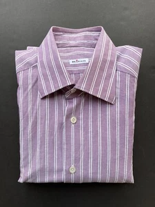 KITON Men's Shirt US 16 Purple-White Stripe Linen & Cotton - Picture 1 of 8