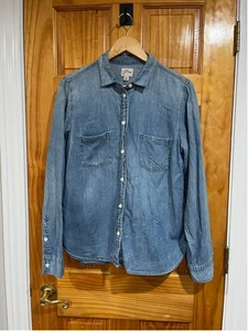 Womens J.Crew Blue Chambray Cotton Minimalist Button Down Blouse Size 12 - Picture 1 of 6
