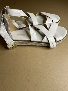 Michael Kors Darby Light Cream Croc Embossed Leather Espadrille Sandal Size 9 - Picture 1 of 11