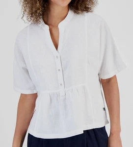Nautica Jeans Women's White Linen-Blend Peplum Blouse Size L - Picture 1 of 3