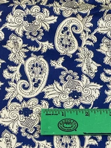 2 yds x 45” Vintage Cotton Navy Blue Yellow Paisley Floral Design Fabric NOS - Bild 1 von 8