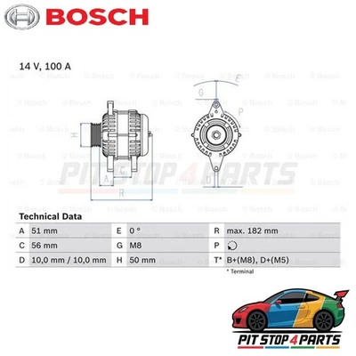 Bosch 0986043680 Alternator 182 mm Fits Opel Corsa 1993-1994 10480409 - Image 1 of 4
