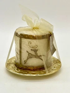 Christmas Yule Gift Candle with Reindeer w/Gold and Gold Plate Wrapped in Nettin - Picture 1 of 4