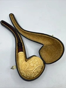 Kudret Floral with Dragon Meerschaum Tobacco Pipe With Velvet Pocket Case - Picture 1 of 16