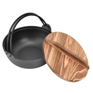 Gusseisen Sukiyaki Topf, 9,8 Zoll Nabe Topf mit Holzdeckel, Antihaft Japanische Cam... - Bild 1 von 9