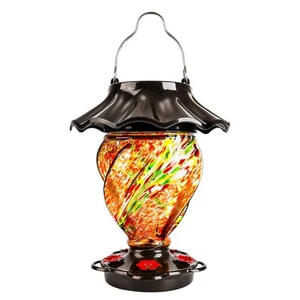 Solar Hummingbird Feeder for Outdoors Hanging with Color Changing, Hand Blown... - Picture 1 of 6
