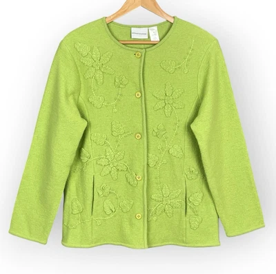 Cardigã feminino Alfred Dunner aplique floral lã fervida suéter M Cottagecore - Imagem 1 de 4