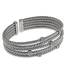 HSN Bellezza Sterling Silver Cubic Zirconia 5 Row Braided 6-3/4" Cuff Bracelet