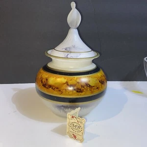 Vintage Italian MB Arte Murano Glass Hand Painted Covered Dish 10.5” X 7” - Picture 1 of 23