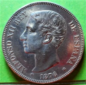 ALFONSO XII, 5 Pesetas, 1876 *18-76, Ag - Picture 1 of 2