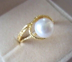 Vintage Jewellery Yellow Gold Ring White Pearl Antique Deco Jewelry size 7 O - Picture 1 of 8