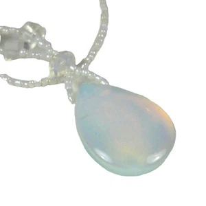 Necklace Strand 16 In White Seed Beaded Glass Pendant Choker Iridescent Jewelry - Picture 1 of 7