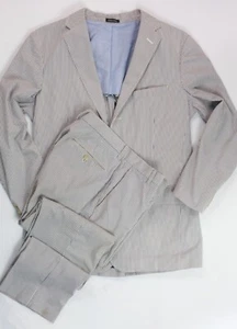 J Crew Seersucker 100% Cotton Suit From 2007 40R 31x29 Blue White - Picture 1 of 24