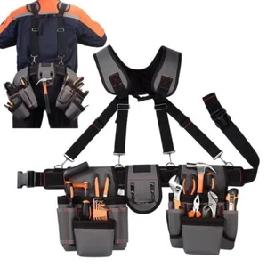 Tool Belt With Padded Suspenders Adjustable Waist Electrician Tool Belt Tool Bag - Picture 1 of 10