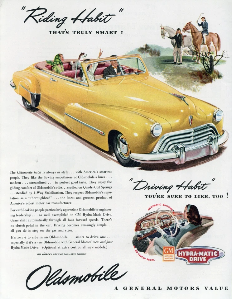 1946 Oldsmobile Vintage Car Print Ad  Yellow General Motors Driving Habit - Image 1 of 1