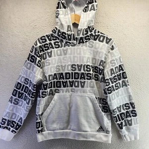 Adidas Hoodie Sweatshirt Youth XL White AOP  Sweater Boys Pullover Hooded - Picture 1 of 15