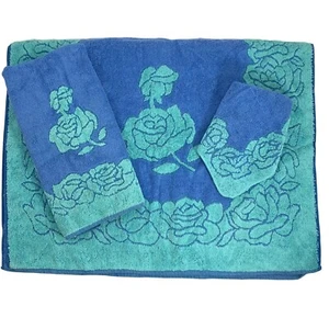 Juego de toallas de colección Hope Fashions todo algodón patrón rosa azul/turquesa hechas en EE. UU. - Imagen 1 de 14