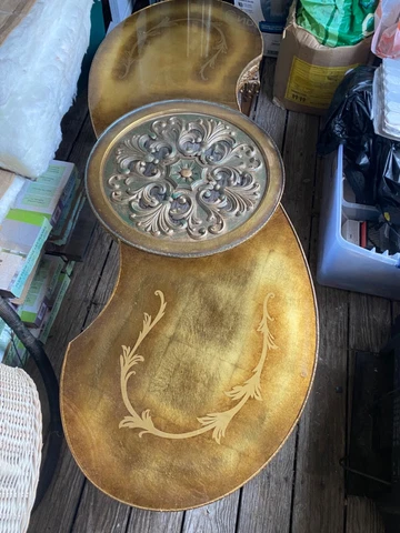 Magnificent Rare Find 1970 Kidney French Hand Painted Gilt Coffee Table Cover