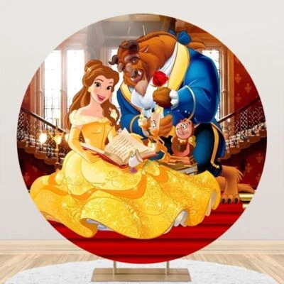 Telón de fondo redondo de la Bella y la Bestia palacio cumpleaños foto fiesta fondo decoración Foto 1 de 4