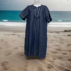 Ralph Lauren Shift Dress Embroidered Cotton Denim Size 14 Pockets Southwestern - Picture 1 of 24